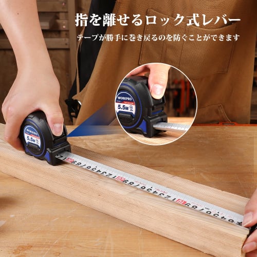 WORKPRO Convex Tape Measure, 5.5m X 27mm Wide, with Zero-Point Adjustment and Magnetic Claws, Nylon Coated Tape, JIS Class 1 Certified, for Constructi