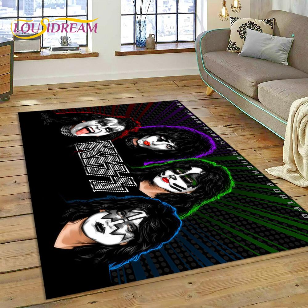 Neuester Kiss Rock Heavy Metal Band Teppich für Wohnzimmer Schlafzimmer Heimdeko, rutschfeste Bodendekoration für Sofa Fußmatte