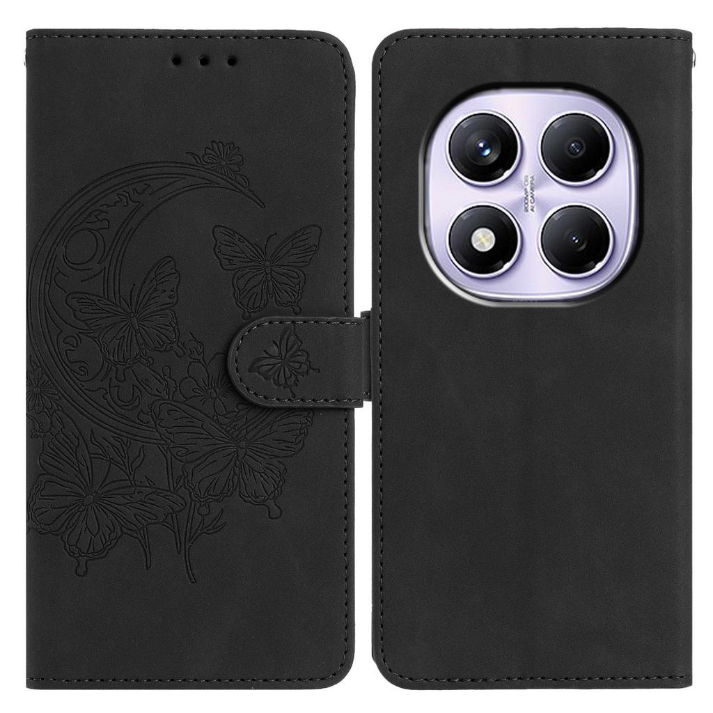 PU-lærveske til Xiaomi Redmi Note 14 Pro+ 5G/Note 14 Pro 5G/Poco X7 5G Sommerfugl Blomst Trykket Lommebok Stativ Telefondeksel