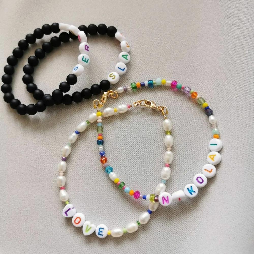 100PCS White Bead Alphabet Beads Colorful Letter Round Letter Beads Vowel Letter Beads  DIY Bracelet