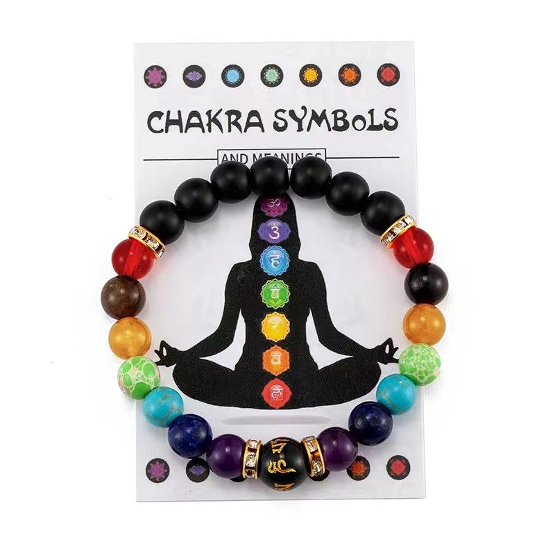 Popular Women's Lava Stone & Seven Chakra Yoga Energy Bracelet with Six-Character Mantra Beads