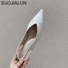 Fashion SUOJIALUN Fashion Brand Sandals Mules Women Shallow Mouth Pointed Toe Shoes Low Heel Slip On Slides Slipper Shoes