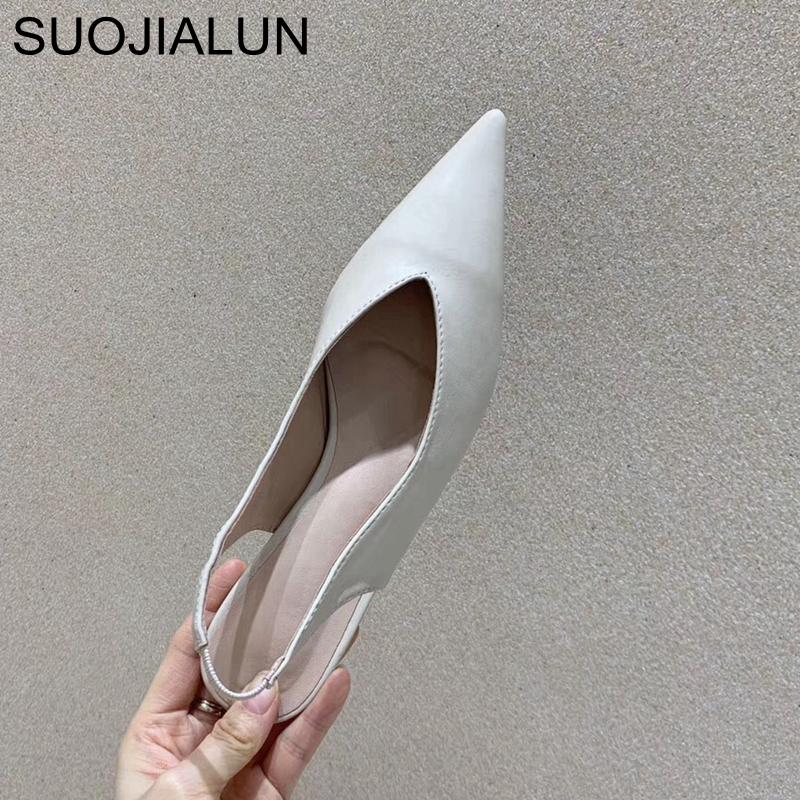 Fashion SUOJIALUN Fashion Brand Sandals Mules Women Shallow Mouth Pointed Toe Shoes Low Heel Slip On Slides Slipper Shoes