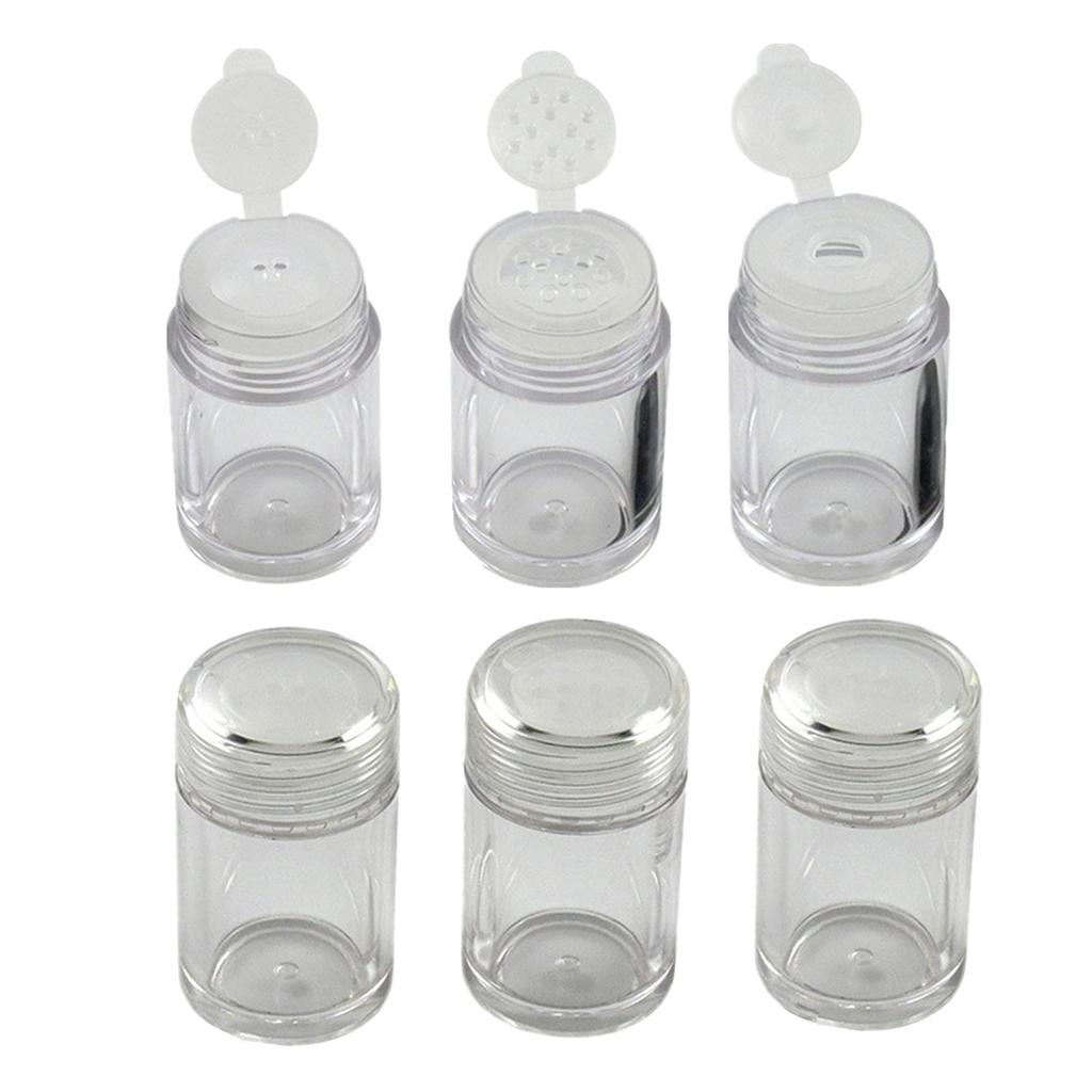 Powder Case Refill Set of Small Dispensing Powder Nail Glitter Portable Small Dispensing Containers Bottles, 6, Perforated, Clear, Bottles, Bottles,