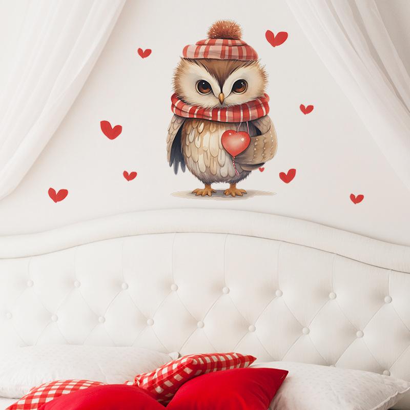 Valentine's Day Cartoon Owl Love Bedroom Living Room Refrigerator Home Decoration Wall Sticker