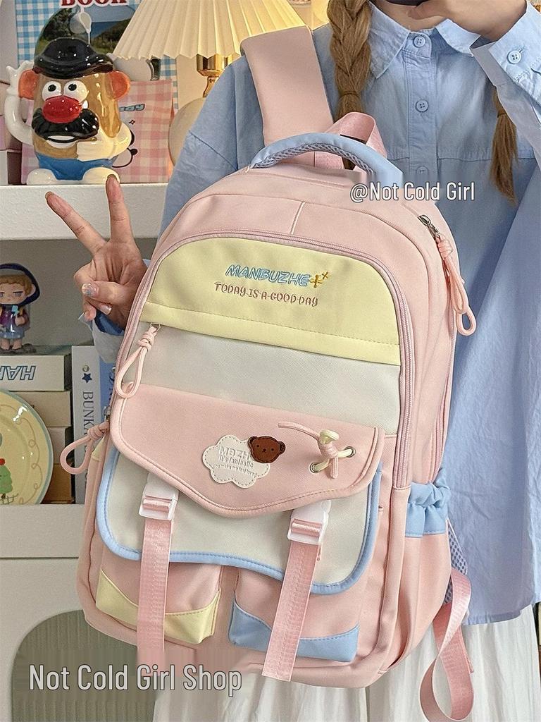 Color Block Schülerrucksack - Großes Fassungsvermögen, Leicht, Doppelschultertasche für Mädchen in Mittel- und Oberschule