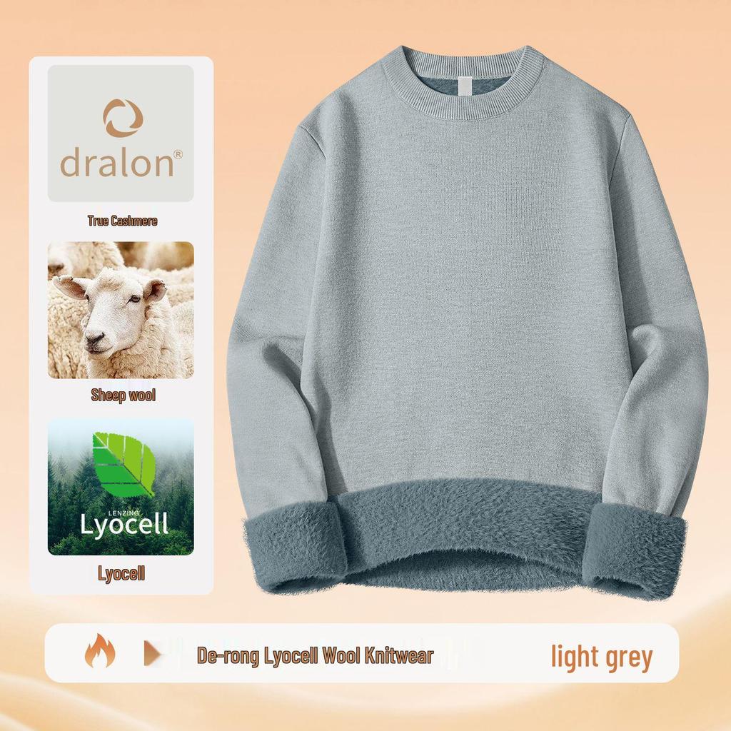 Men's Wool Lyocell Plush Sweater with Fleece Lined Thickened Base Layer - Autumn/Winter Knitwear
