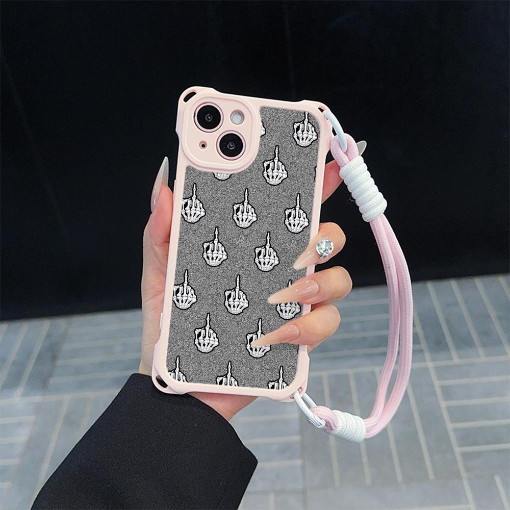 Ae80 Gesture Greeting Design Art Soft Phone Cases for iPhone 16 15 14 13 12 11 Pro Max 8 Plus XR with Wrist Strap Lanyard Corner Protection Back Cover