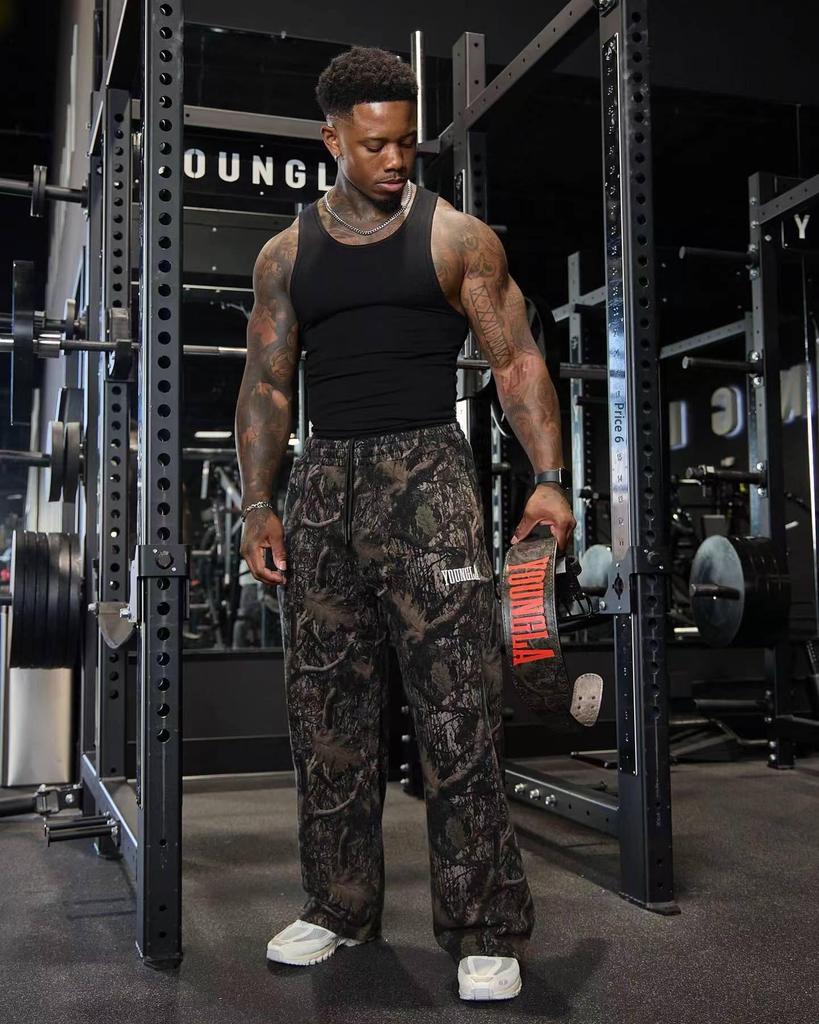 Men's Camouflage Wide-Leg Athletic Pants: Trendy Printed, Loose-Fit Casual and Running Style