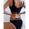 Swimsuit Women's Split Triangle High Waist Black Halter Neck Backless Solid Color Bikini Sets