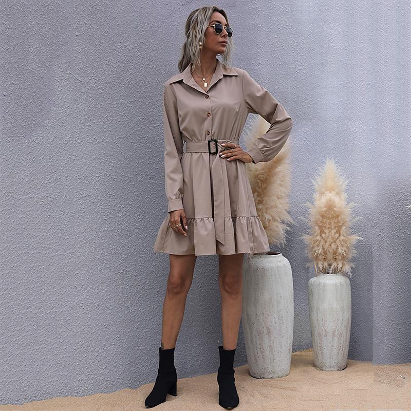 YYFS Women's Fashion Summer Spring Solid Color Print Long Sleeve POLO Neck Casual Dresses