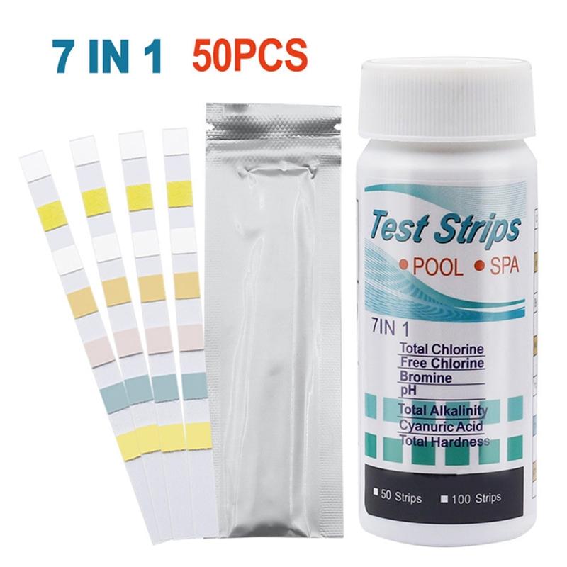 7 Way Swimming Pool Testing Strips for Chlorine Bromine Alkalinity pH Hardness