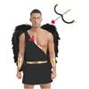 Mens Valentine Cupid Cosplay Costume Heart Shaped One Shoulder Romper Bodysuit Detachable Cuffs Feather Wings Set
