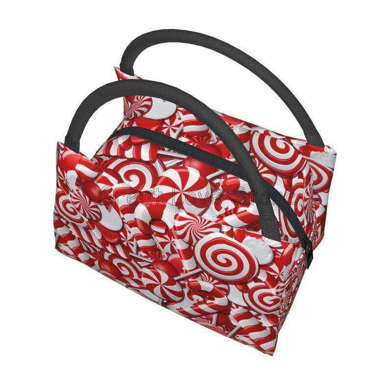Christmas Candy Canes Thermal Lunch Bag Unisex Reusable Waterproof Cooler Insulated Lunch Box Bento Tote for Travel Picnic Beach