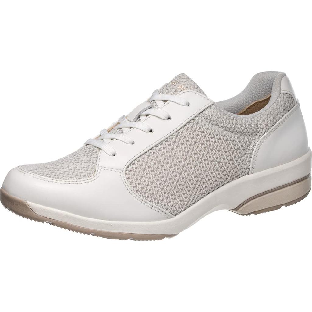 ASAHI Medical Walk WK L029 Women's Walking Shoes, Mesh/Leather, Zipper, Prevents Knee Problems, White, Size 23.5cm, 3E