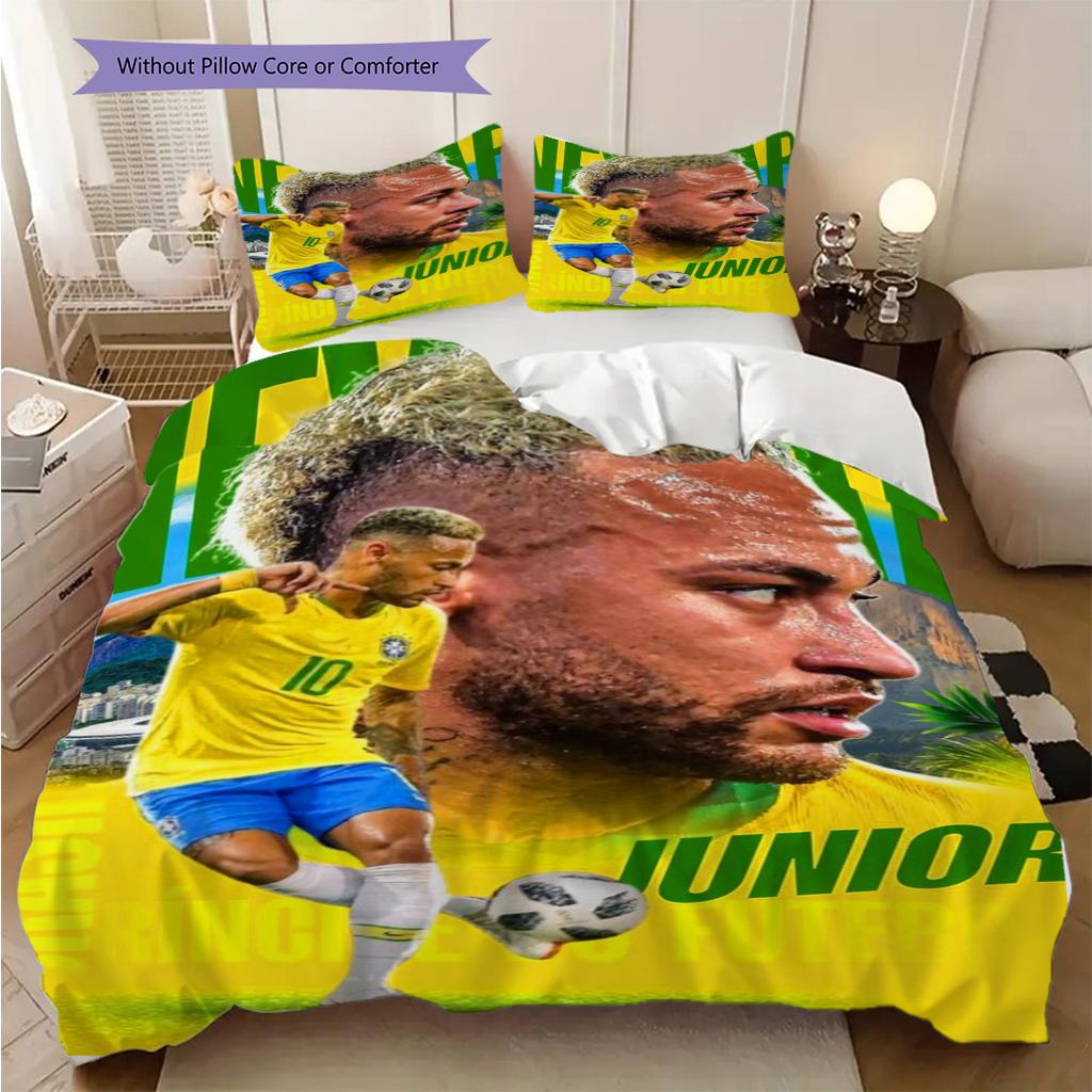 Biancheria da letto con vibrante arte calcistica di Neymar Jr (1 * copripiumino + 2 * federa, senza nucleo) Set Lenzuola Regalo di Compleanno di Natale Piatto 2D