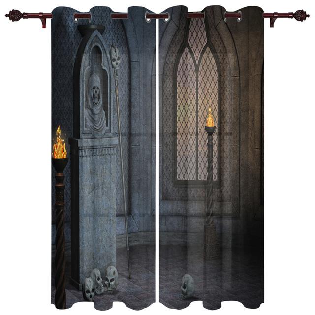 Halloween Architecture Horror Noční okenní závěsy do obývacího pokoje Ložnice Kuchyň Ošetření oken Vánoční závěsy