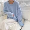 Korean Style Soft Blue Knitwear Women's Loose Slimming Sweater - Sweet & Gentle Round Neck Top