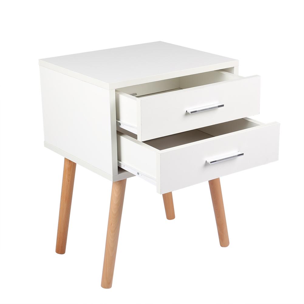 Stable Bedside Table with Two Drawers Floor Cabinet Bedroom Nightstand Storage Organizer