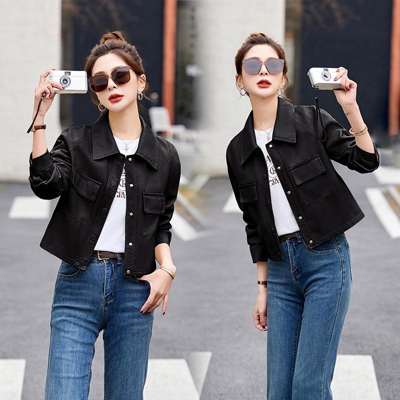 Women's 2025 Spring Fashion Loose PU Leather Jacket, Casual Top Z8803