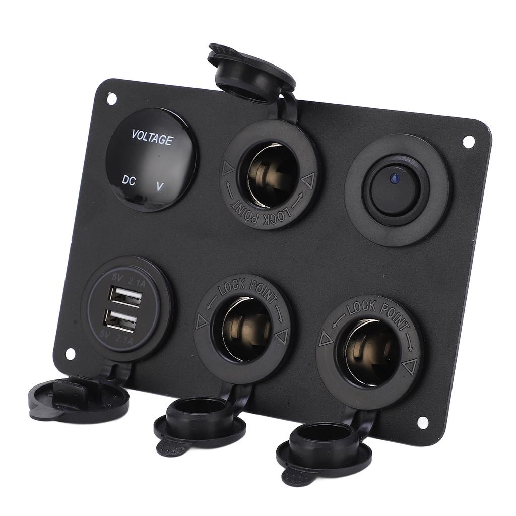 Switch Panel 6 Gang Waterproof LED Digital Display Voltmeter USB On Off Kit for Car RV Yacht