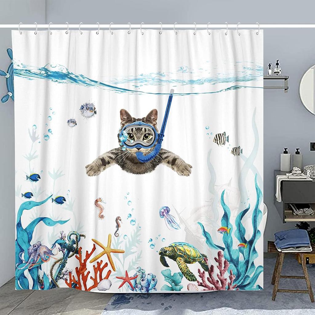 Funny Animal Cartoon Print Shower Curtain, Waterproof Shower Curtain With 12 Hooks, Bathroom Accessories, Bathroom Decoration