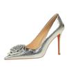 H Retro European and American Banquet Women's Shoes Super High Heel Thin Heel Shallow Mouth Pointed Flower Single Shoes Women's High Heels