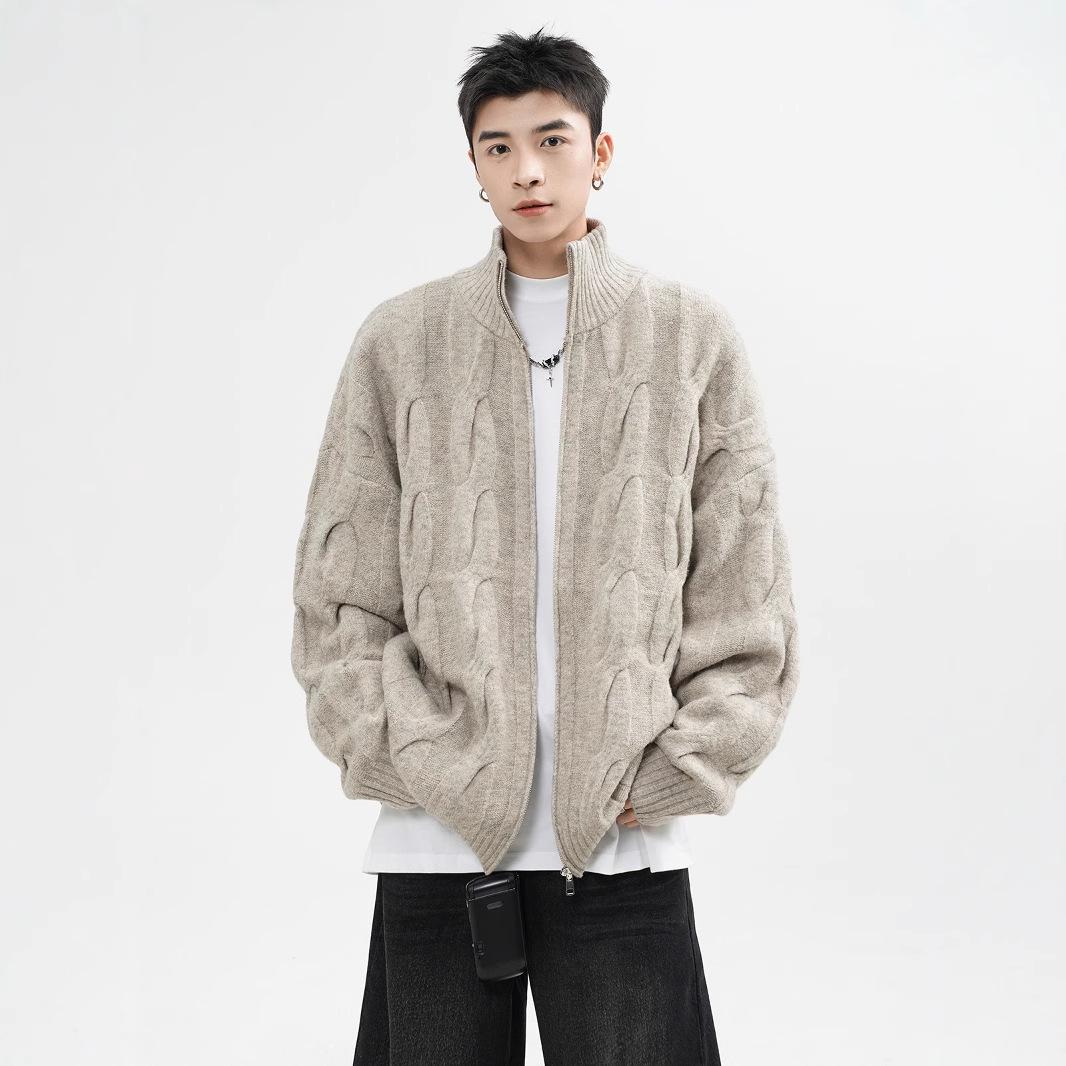 Мужской ретро кардиган с косами - Зимний повседневный стиль High Street L хаки