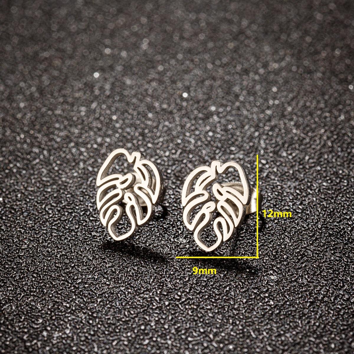 

Bohemian Tiny Monstera Leaves Stud Earrings For Women Piercing Ear Surgical Steel Plant Leaves Ear Studs Pendientes Gift Copper color