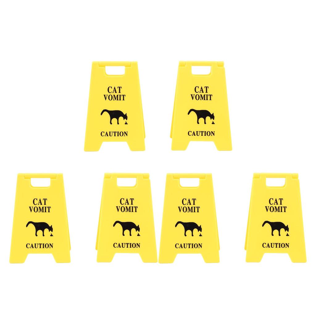 6PCS Cat Vomit Caution Signs Plastic Multifunctional Obvious Funny Cats Vomits Warning Sign for Indoor
