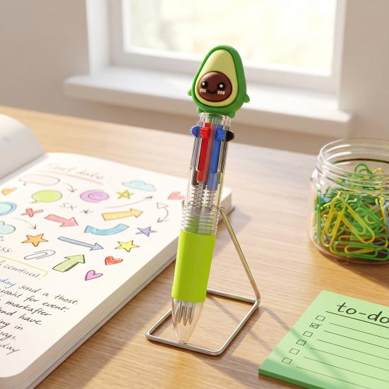 2 Stück Kugelschreiber Tragbar 4 Farben in Einem Stift Glattes Schreiben mit Niedlicher Cartoon-Puppe Oben Mehrfarbiger Stift für Persönlichen Gebrauch