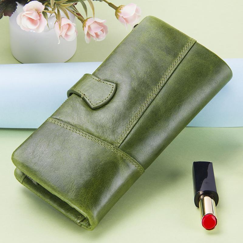 Women Genuine Leather Long Wallets Retro Cowhide Multifunctional Coin Purse Multi Slot Large Capacity Card Bag Clutch High Quality Wallet