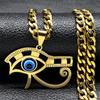 Turkish Evil Blue Eye of Horus Necklace Women Men Stainless Steel Hip Hop Egyptian Pharaoh Necklaces Fashion Jewelry 9716