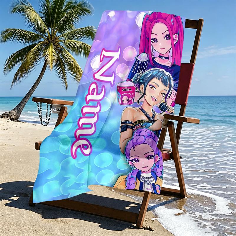 Custom Name Personalized KPop Demon Hunters Print Beach Towel, for Trip Camping Beach Party Home Decor, Birthday Gift for Family & Friends