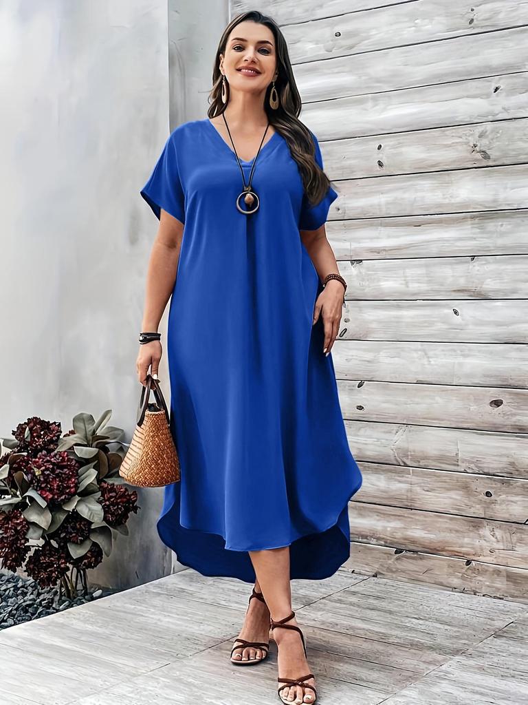 Plus Size Women's Fashion Casual V-neck Dress - In Stock for 2026 Spring/Summer Season