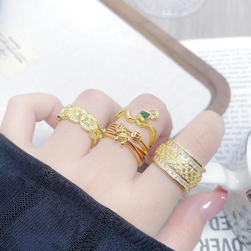 [Gaocai Gold Pattern] Get Rich Soon, Copper Coins Are Transferred, Lucky Opening Rings, Exquisite Retro High-End Rings, Women