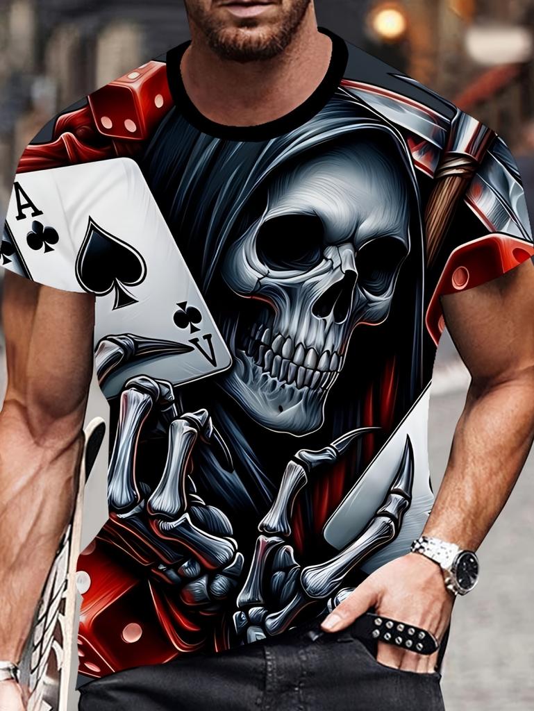 2026 New Men's Punk Style T-Shirt Skeleton 3D Pattern Printing Cool Fashion Graphic Streetwear Summer Oversize Men's Clothing