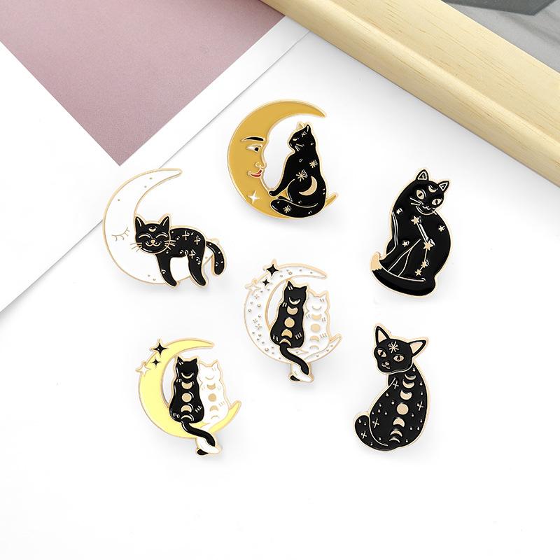 Cat Moon Enamel Pins Love Ice Cream Cat Coffee Planet Wizard Glasses Magic Book Alloy Brooch Badge Punk Jewelry