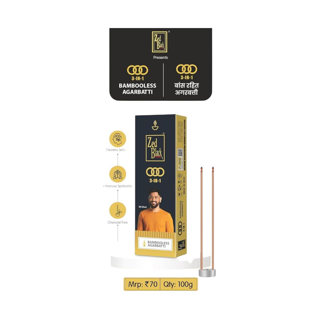 Zed Black 3in1 Bamboo Less Incense Sticks Pack of 2 (100gm X 2 = 200gm)  Long Lasting Fragrance for Home Meditation Relaxation