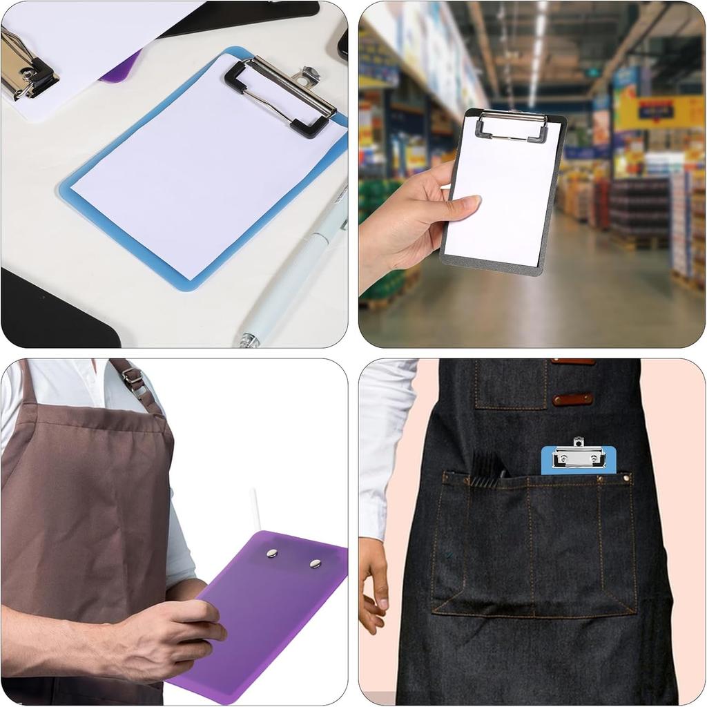 4x6 Inch Small Clipboards 4 Pack Mini Clipboard with Retaining Clips Plastic Pocket Clipboard Memo Size for Office Classroom Supplies, Black White