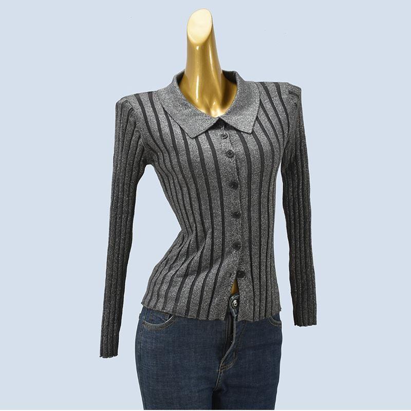 Fancy Single-Breasted Lapel Knitting Cardigan Women's Spring and Autumn Retro Silm Slim Looking Split Long Sleeve Tops