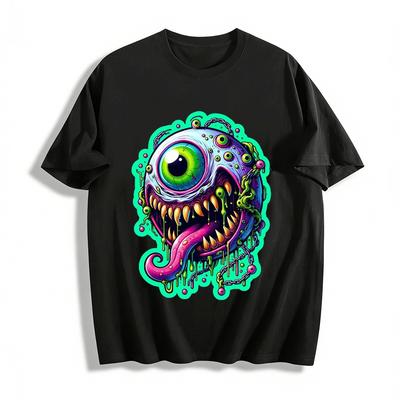 Weird Multi-Eyed Slime Monster Print Trendy Street Casual Top Pure Cotton T-shirt