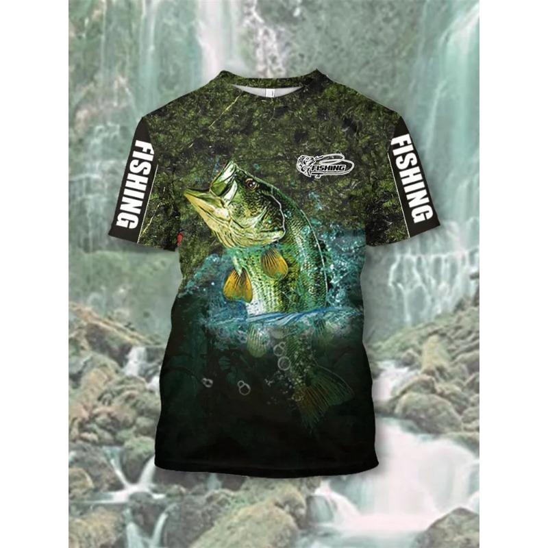 Summer Men's Fishing T-Shirts Short Sleeve 3d Fish Print Street T-Shirts Hip Hop Big Size Man Tees Loose Casual O-Neck Tops
