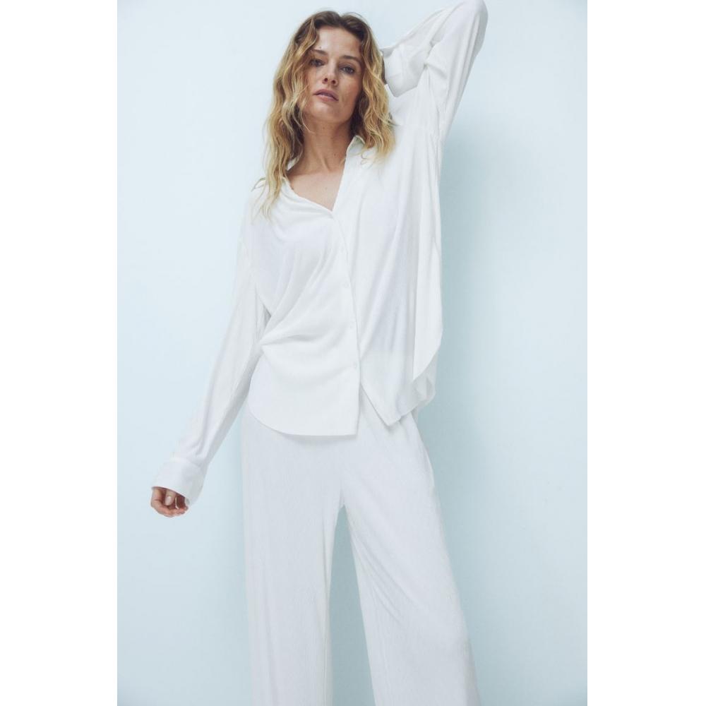 

H M Crinkle Lounge Shirt White