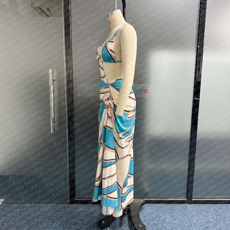 Sommerkleid im europäischen und amerikanischen Stil mit Spaghettiträgern, rückenfreiem Schlitz und langem Kleid