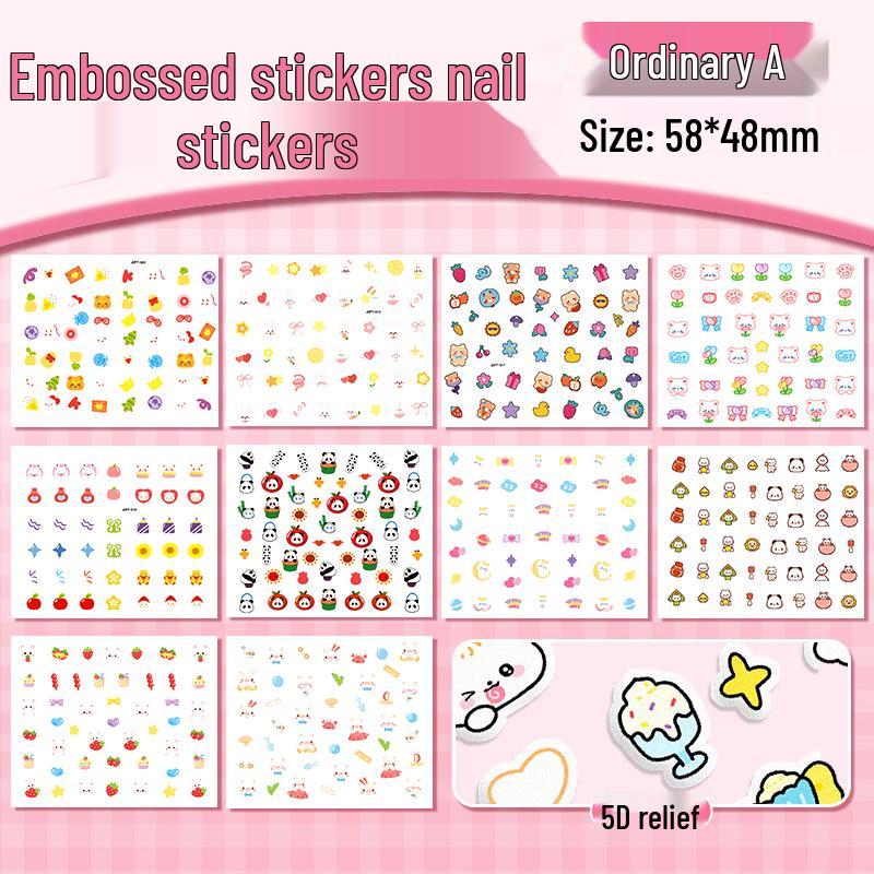 3D мультяшные рельефные наклейки для ногтей для детей - Водонепроницаемые наклейки для переодевания