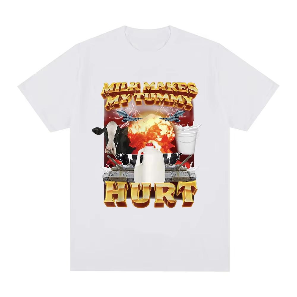 

Milk Makes My Tummy Hurt T-shirt Lactose Tolerant Funny Meme Graphic T Shirt Women Fashion Vintage Hip Hop Short Sleeve T-shirts S