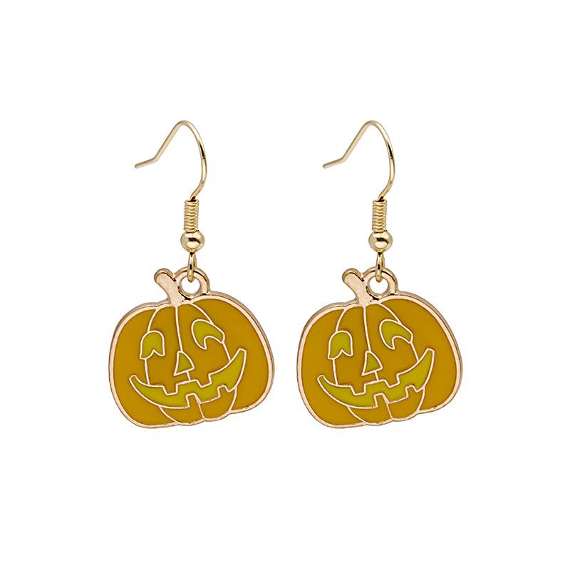 Cartoon Halloween Earrings, Pumpkin Ghost Cute Temperament Sweet Oil Drip Alloy Earrings
