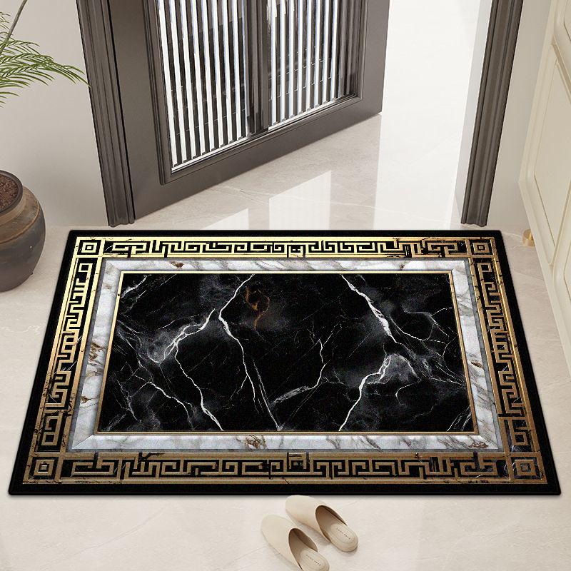 Moderner Marmorstil Heimdeko Luxus Großer Teppich Wohnzimmer Goldene Bordüre Rutschfest Esszimmerteppich Waschbare Fußmatte Eingangstür
