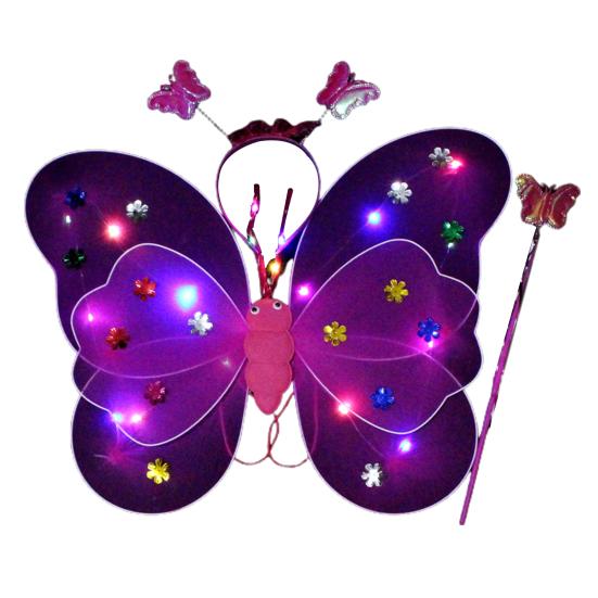 3Pcs/Set Luminous Butterflies Wing Light Up Costume Accessories Cute Vivid Kids Performance Glowing for Festival